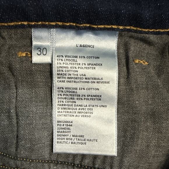 L’AGENCE Margot High Rise Skinny Jeans Size 30 Baltic Wash Stretch USA New - Picture 10 of 14